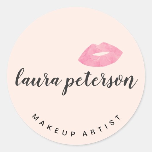 Elegant roze lippen handgeschreven script kalligra ronde sticker (Voorkant)