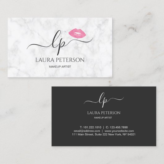 Elegant roze lippen handgeschreven script kalligra visitekaartje (Voorkant / Achterkant)