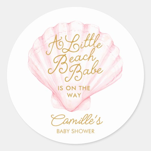 Elegant Roze Little Beach Babe Baby shower Ronde Sticker (Voorkant)