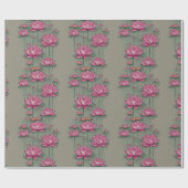 Elegant Roze Lotus Bloem Botanisch Grijs Cadeaupapier (Vlak)