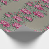 Elegant Roze Lotus Bloem Botanisch Grijs Cadeaupapier (Hoek)