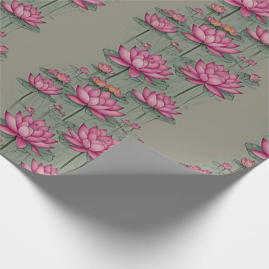 Elegant Roze Lotus Bloem Botanisch Grijs Cadeaupapier (Hoek)