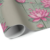 Elegant Roze Lotus Bloem Botanisch Grijs Cadeaupapier (Rol Hoek)