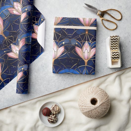 Elegant roze Lotus Faux Glas in lood Patroon Cadeaupapier (Crafts)