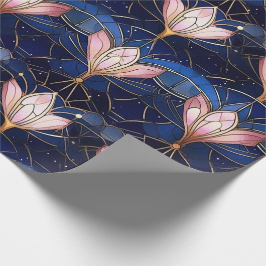 Elegant roze Lotus Faux Glas in lood Patroon Cadeaupapier (Hoek)