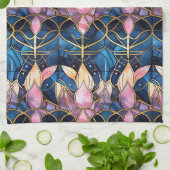 Elegant roze Lotus Faux Glas in lood Patroon Theedoek (Gevouwen)