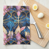 Elegant roze Lotus Faux Glas in lood Patroon Theedoek (Quarter Fold)