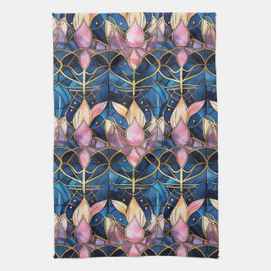 Elegant roze Lotus Faux Glas in lood Patroon Theedoek