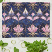 Elegant roze Lotus Faux Glas in lood Patroon Theedoek (Gevouwen)