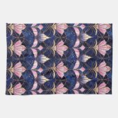 Elegant roze Lotus Faux Glas in lood Patroon Theedoek (Horizontaal)