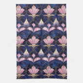 Elegant roze Lotus Faux Glas in lood Patroon Theedoek (Verticaal)