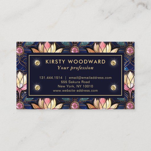 Elegant roze Lotus Faux Glas in lood Patroon Visitekaartje (Achterkant)