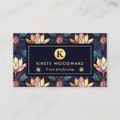 Elegant roze Lotus Faux Glas in lood Patroon Visitekaartje (Voorkant)