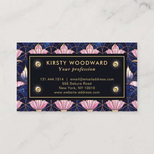 Elegant roze Lotus Faux Glas in lood Patroon Visitekaartje (Achterkant)