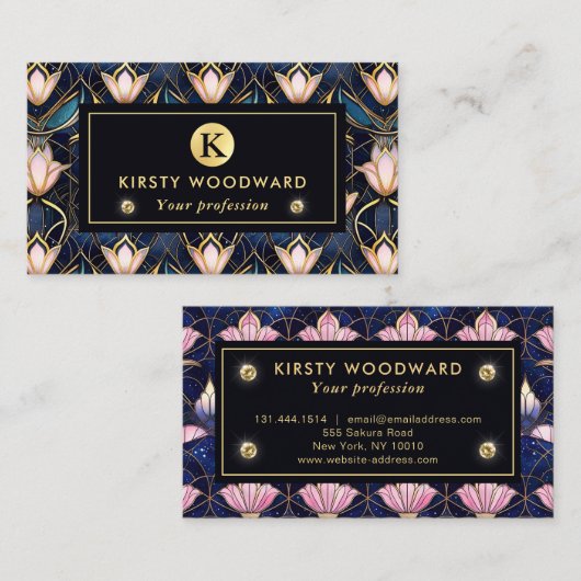 Elegant roze Lotus Faux Glas in lood Patroon Visitekaartje (Voorkant / Achterkant)