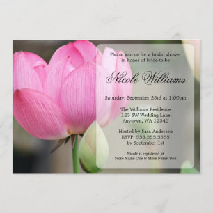 Elegant roze Lotus Flower Bridal Shower Invitation Kaart