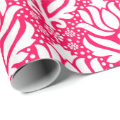 Elegant roze Lotus Flower Damask Patroon Cadeaupapier (Rol Hoek)