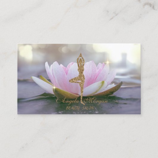 Elegant roze Lotus Flower Glitter Yoga Girl Visitekaartje (Voorkant)