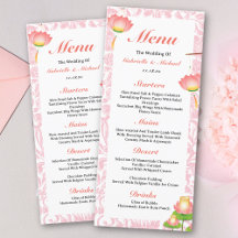 Elegant Roze Lotus Lantaarns Indiaas Bruiloft Menu