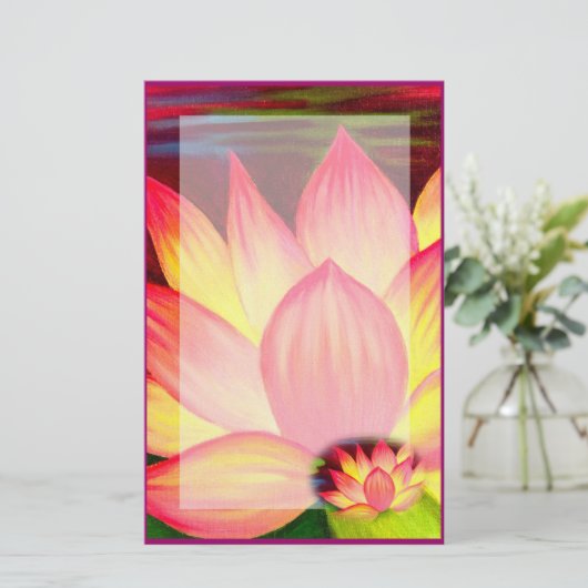 Elegant roze Lotus Water Lily Floral Briefpapier (Staand voorkant)