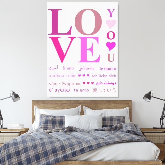 Elegant roze "LOVE You" in Romance talen Canvas Afdruk (Insitu (Slaapkamer))