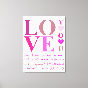 Elegant roze "LOVE You" in Romance talen Canvas Afdruk