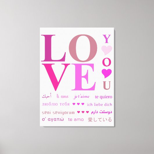 Elegant roze "LOVE You" in Romance talen Canvas Afdruk (Voorkant)