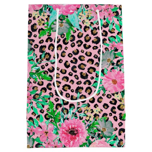 Elegant roze luipaard afdrukken en ontwerp van hou medium cadeauzakje (Achterkant)