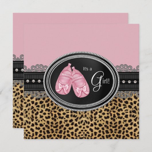 Elegant roze luipaard Baby shower Kaart (Voorkant / Achterkant)