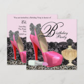 Elegant roze luipaard verjaardagsfeestje kaart (Voorkant / Achterkant)