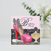 Elegant roze luipaard verjaardagsfeestje kaart (Staand voorkant)