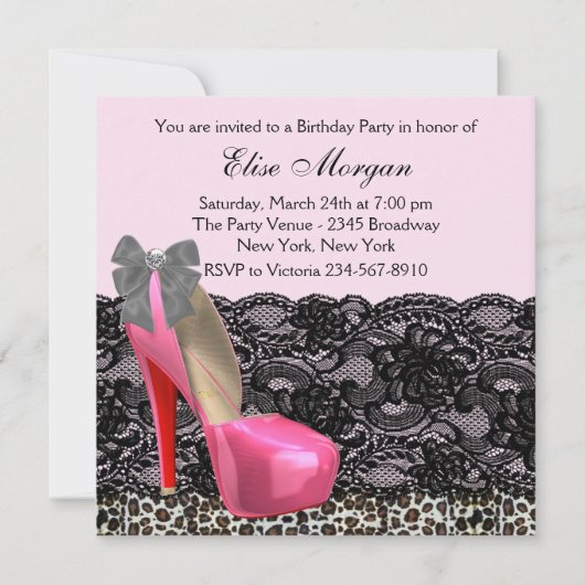 Elegant roze luipaard verjaardagsfeestje kaart (Achterkant)