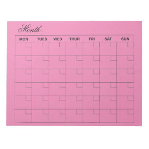 Elegant Roze Maandelijkse Kalender Planner Notitieblok