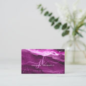 Elegant roze magenta Agate Glitter Script Monogram Visitekaartje (Staand voorkant)