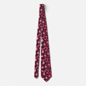 Elegant roze-magenta ditsy-bloempatroon stropdas (Achterkant)