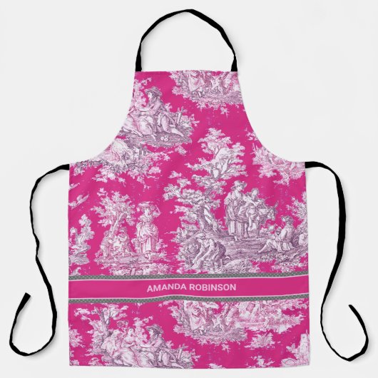 Elegant  roze magenta meer toile de jouy schort (Voorkant)