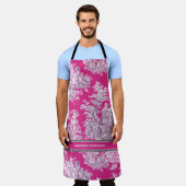 Elegant  roze magenta meer toile de jouy schort (Gedragen)