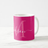 Elegant Roze Magenta Wit Monogram Script Stijlvol Koffiemok (Voorkant rechts)