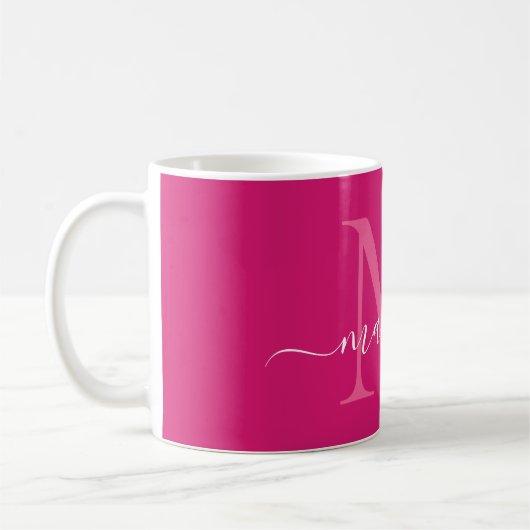 Elegant Roze Magenta Wit Monogram Script Stijlvol Koffiemok (Links)