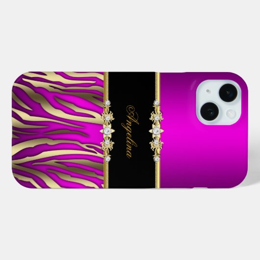 Elegant Roze Magenta Zebra Zwart Goud Case-Mate iPhone Case (Achterkant (horizontaal))