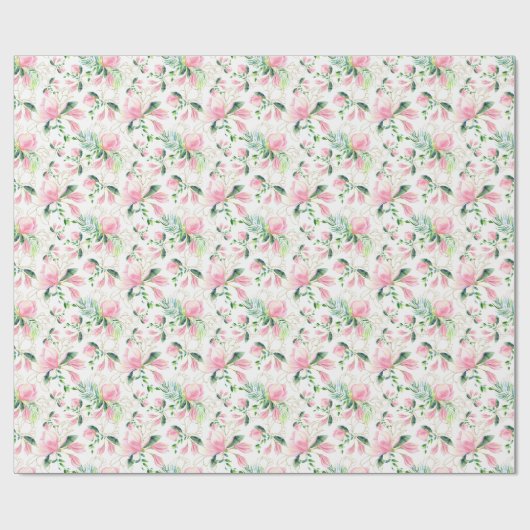 Elegant Roze Magnolia Aquarel Cadeau Cadeaupapier (Vlak)