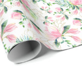 Elegant Roze Magnolia Aquarel Cadeau Cadeaupapier (Rol Hoek)