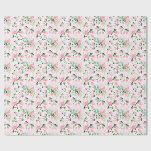 Elegant Roze Magnolia Aquarel Cadeau Cadeaupapier (Vlak)