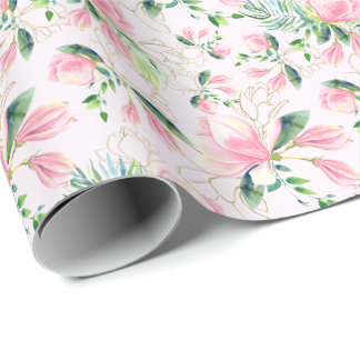 Elegant Roze Magnolia Aquarel Cadeau Cadeaupapier