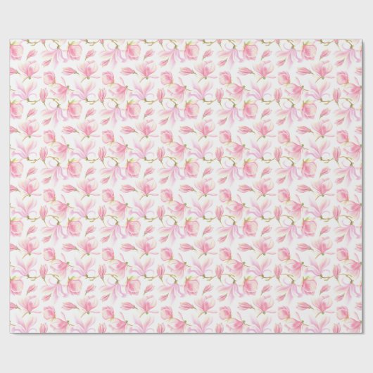 Elegant Roze Magnolia Bloem Patroon Waterverf Cadeaupapier (Vlak)