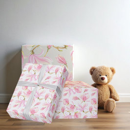 Elegant Roze Magnolia Bloem Patroon Waterverf Cadeaupapier