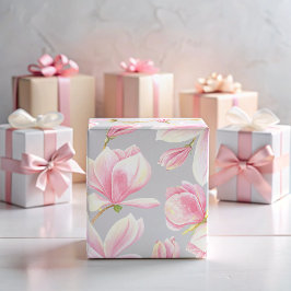 Elegant Roze Magnolia Bloem Patroon Waterverf Cadeaupapier