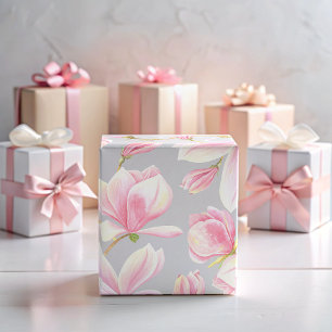 Elegant Roze Magnolia Bloem Patroon Waterverf Cadeaupapier