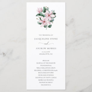 Elegant roze Magnolia Eucalyptus Floral Wedding Programmakaart