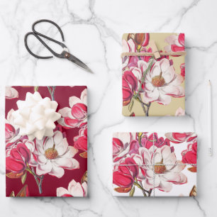 Elegant  Roze Magnolia Gold Burgundy White Inpakpapier Vel
